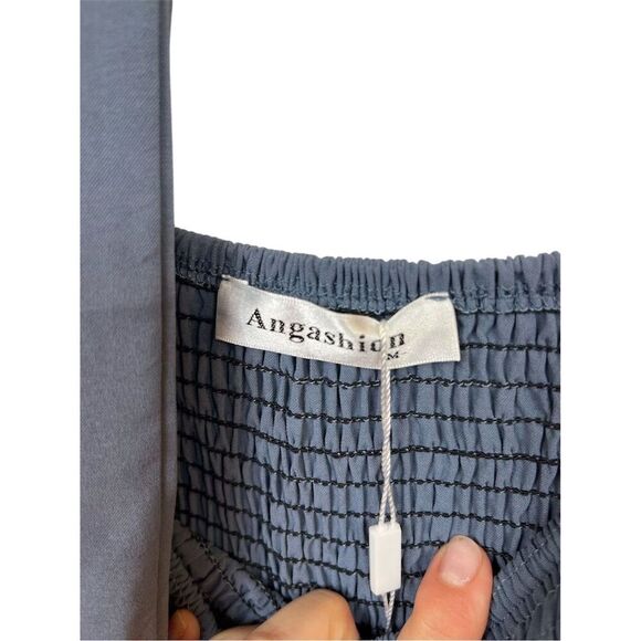 Amazon Women's Blue Off-Shoulder Pleated Jumpsuit Size M Casual Summer - Picture 5 of 5